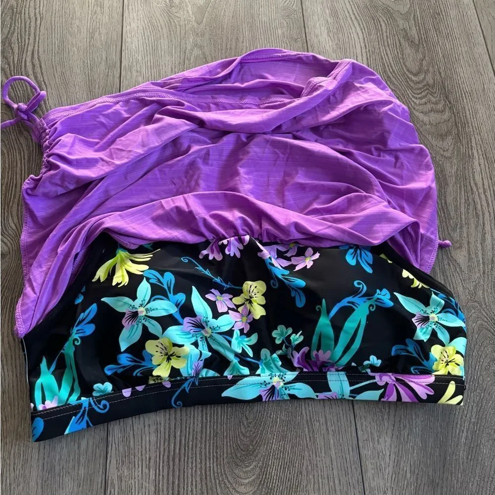 ZeroXposur Womens Plus Size Ruched Tankini Top - Picture 3 of 5